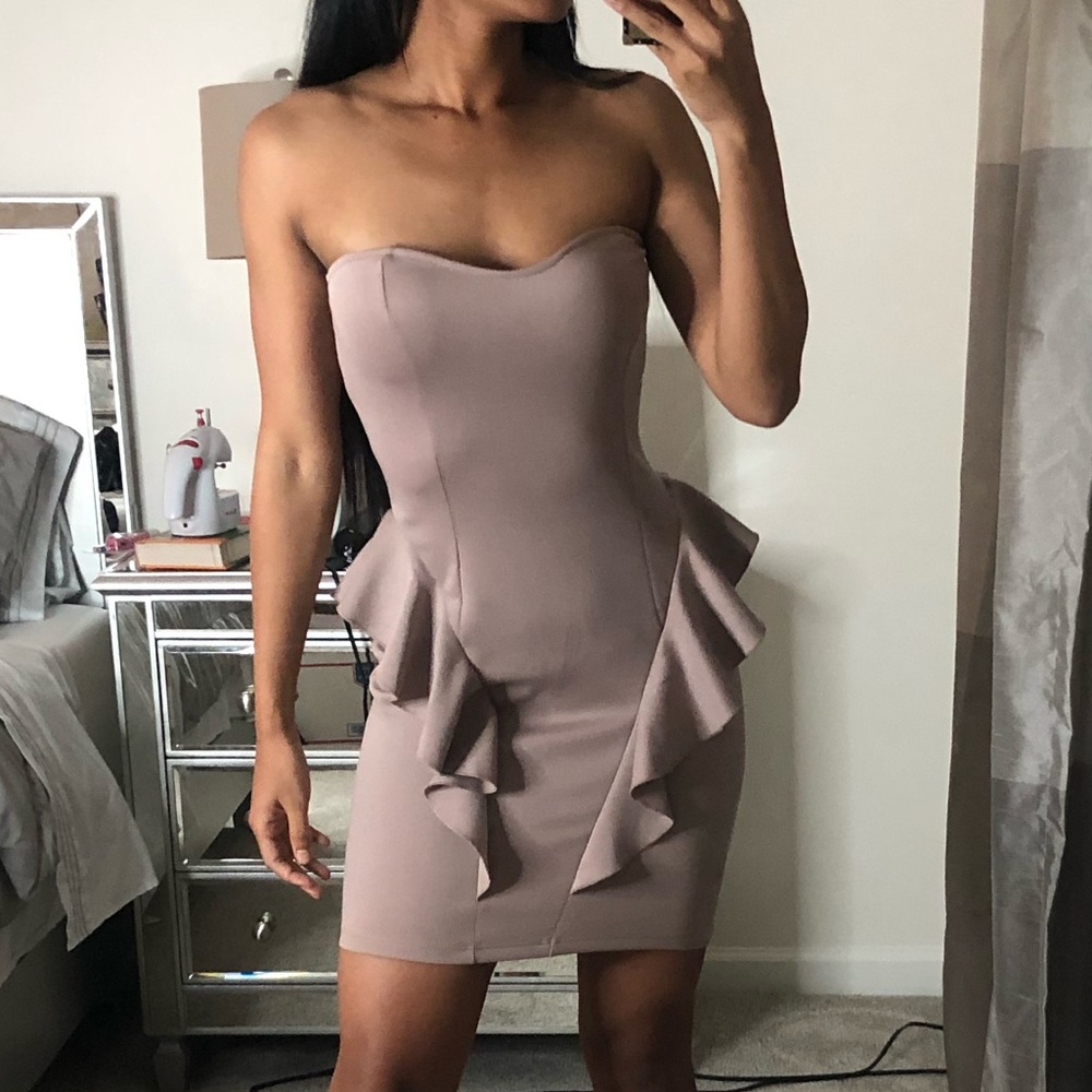 Beige Peplum Mini Dress